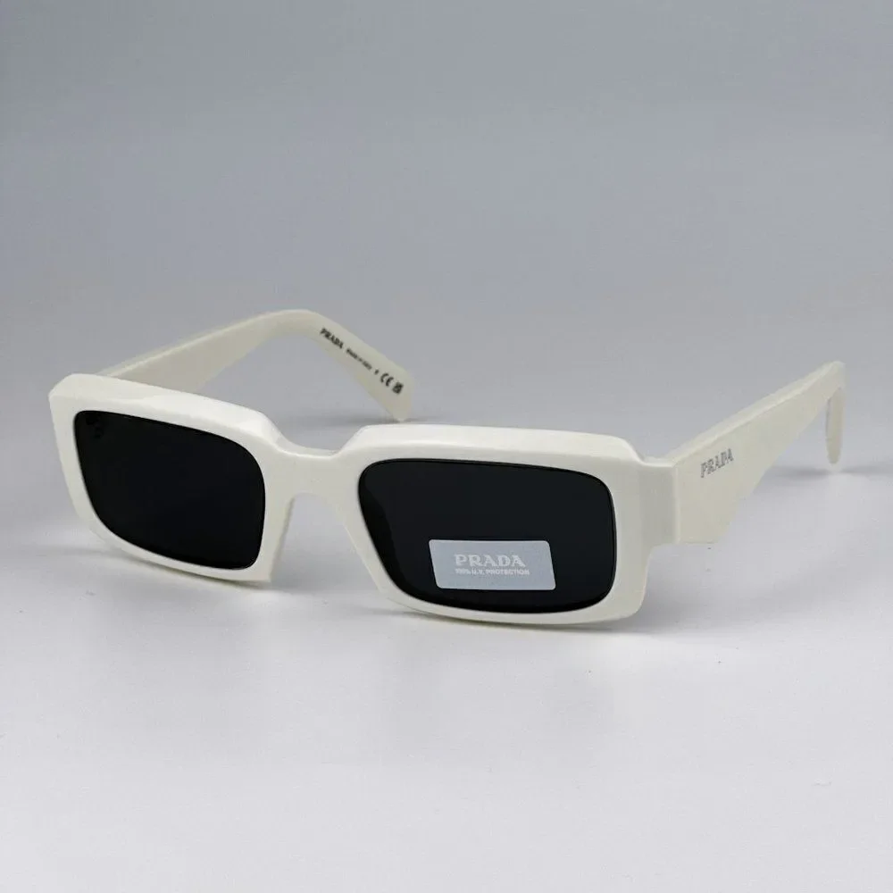 SALE! NEW Prada PR27ZS 17K08Z Talc White Grey Unisex Rectangle Sunglasses